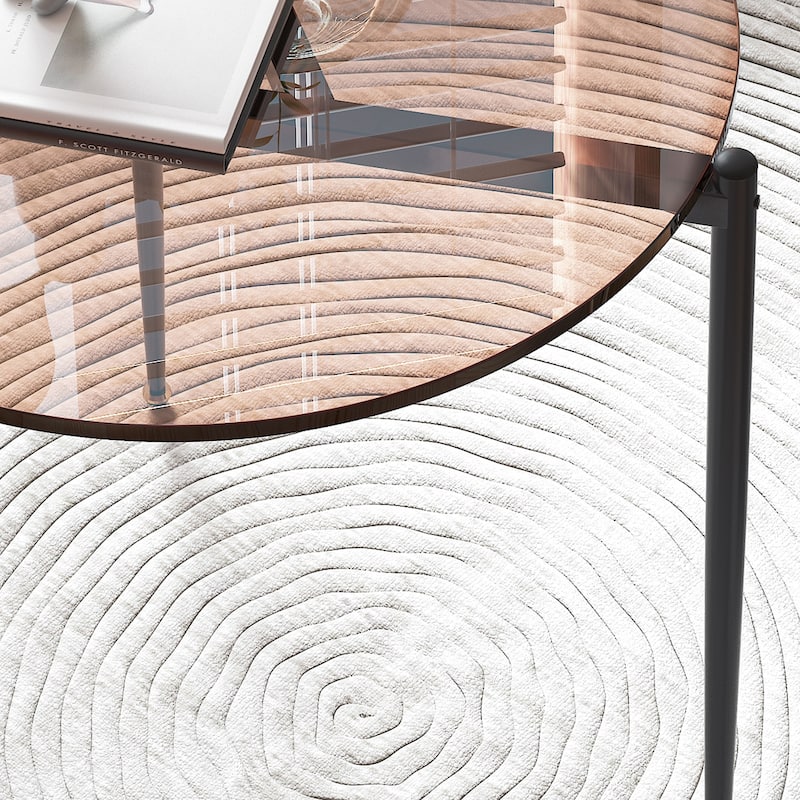 Round Glass Coffee Table Circle Center Table for Living Room Office - 32" x 16"