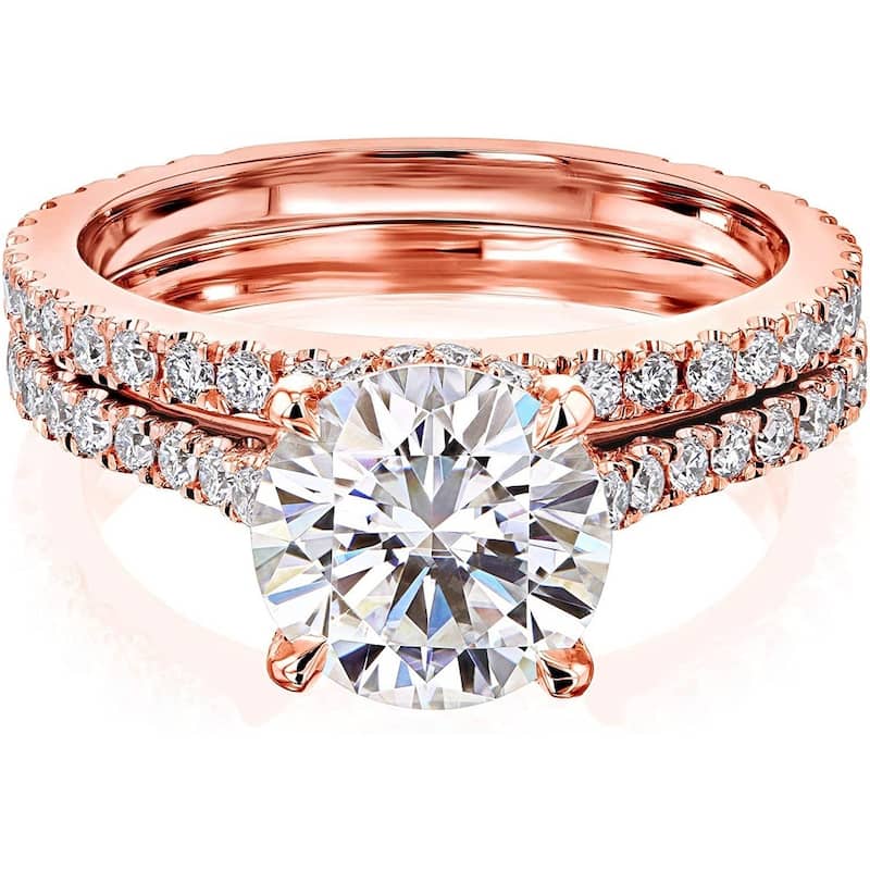 Annello by Kobelli 14K Gold 2ct Round Forever One Moissanite Fancy Hidden Halo Set (DEF/VS, DEF/VS)
