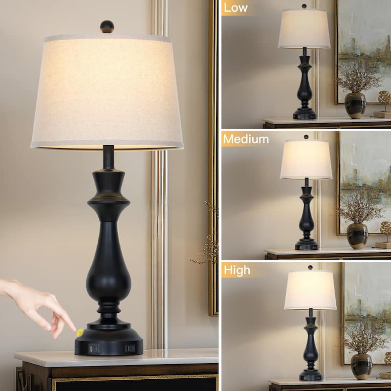 Modern 30-Inch Table Lamps with Touch Control, USB & Type-C Ports, and AC Outlet (Set of 2)