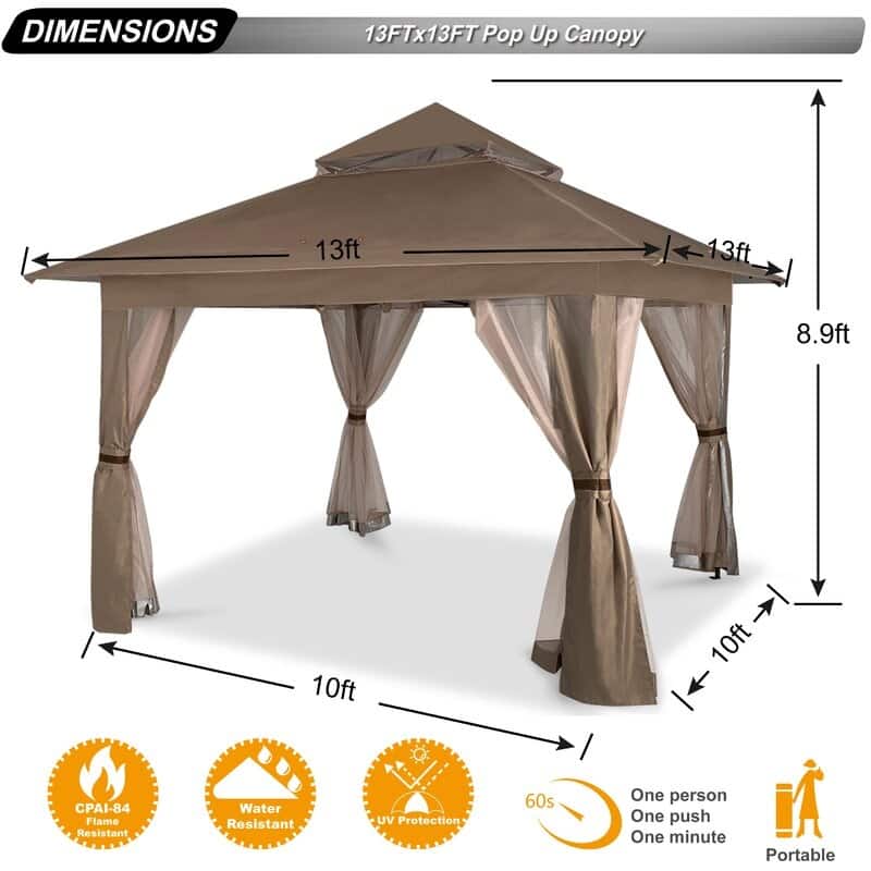 ABCCANOPY 13'x13' Pop Up Gazebo with Mosquito Netting - 13ftx13ft