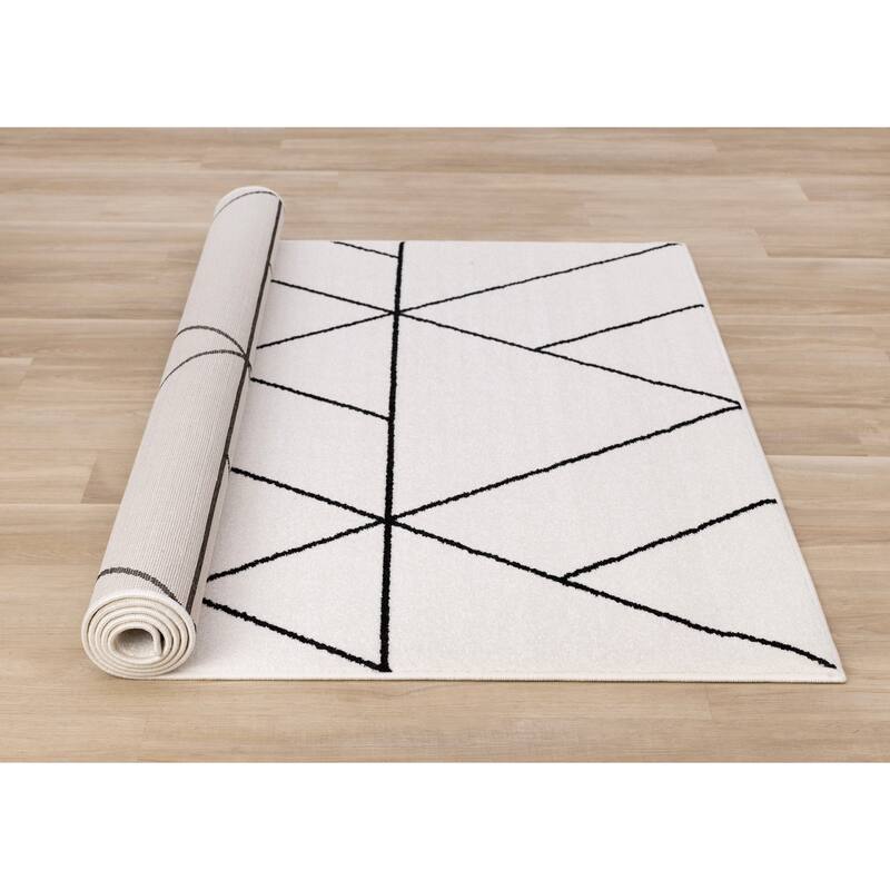 White Black Modern Geometric Trellis Design Rug