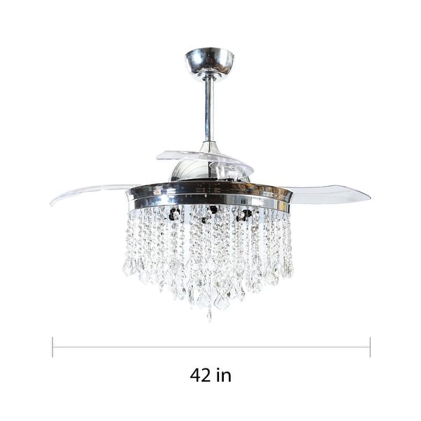 dimension image slide 1 of 2, Silver Orchid Shearer 42-inch Chrome ABS 3-blade Crystal Ceiling Fan Chandelier with Remote