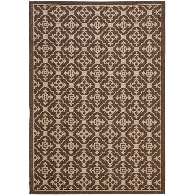 SAFAVIEH Courtyard Birgul Indoor/ Outdoor Waterproof Patio Backyard Rug - 6'7" x 9'6" - Chocolate/Cream