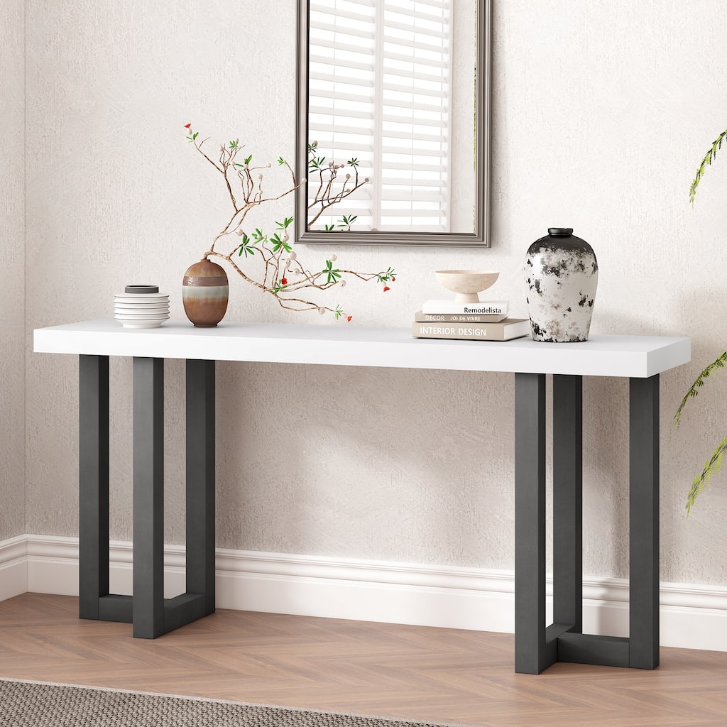 Geometric Design Console Table with Solid Pine Legs, Suitable for Entryway, Hallway, Living Room, Bedroom