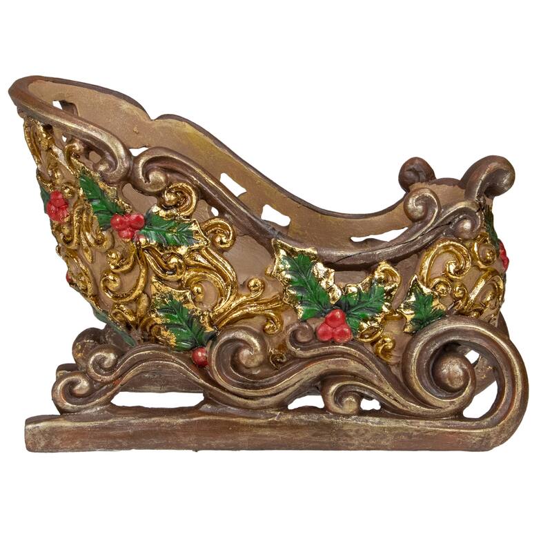 8.75" Brown and Gold Sleigh Tabletop Christmas Decoration