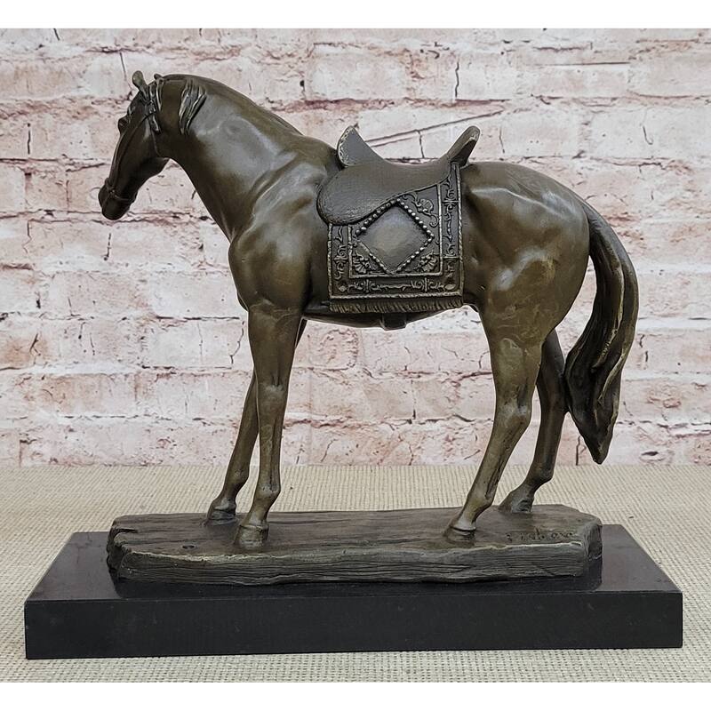 Large Original Loving Horse With His Saddle Western Cowboy Bronze Sculpture Sale