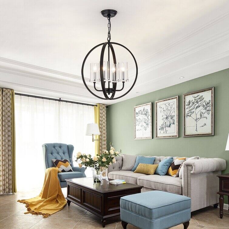 Maxax 4 - Light Shaded Globe Chandelier with Wrought Iron Accents