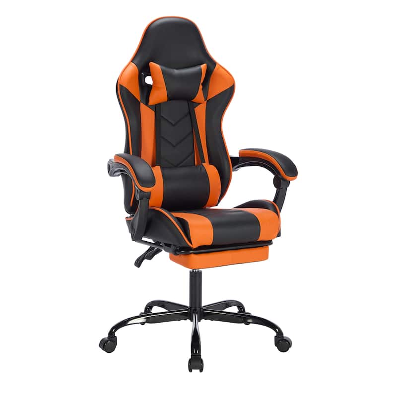 Leather Gaming Chair with Footrest, Massage Lumbar Support and 330lb Capacity
