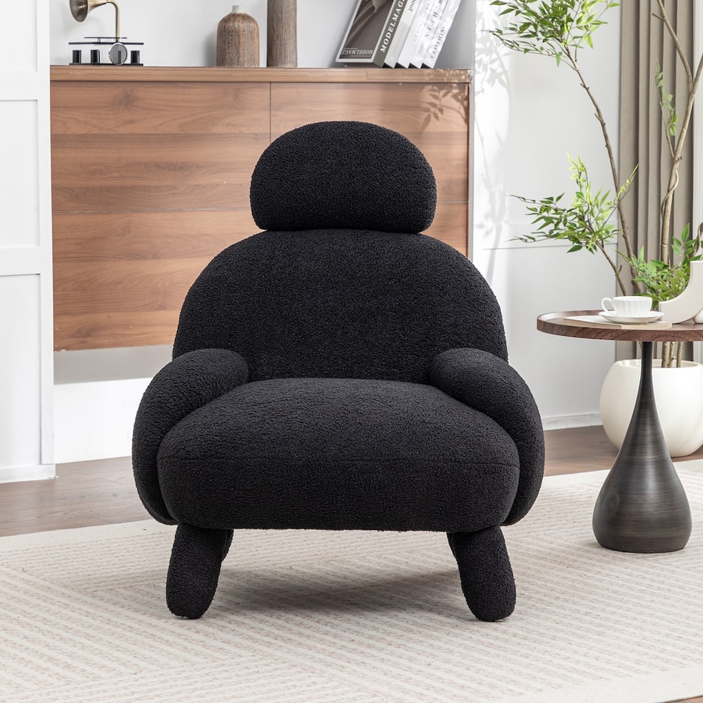 SEYNAR Modern Faux Sherpa Upolstered High Back Armless Accent Chair