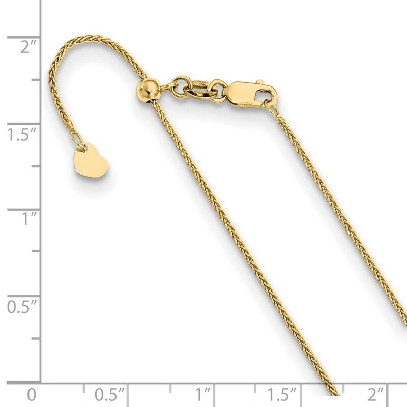 Curata Italian 10k Yellow Gold Adjustable1.0mm Wheat Chain Necklace for Women Options: 22 30