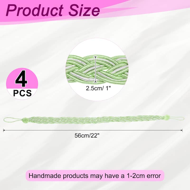 4 Pcs Curtain Tiebacks, Braided Drapery Holdback - Pale Green - 56cm/22"