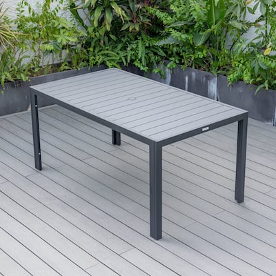 LeisureMod Chelsea 63" Rectangular Outdoor Aluminum Family Dining Table, Furniture for Patio Porch Garden Backyard