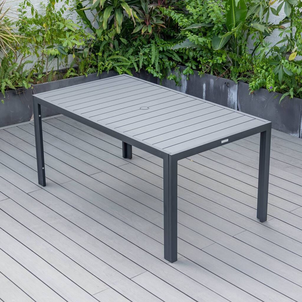 LeisureMod Chelsea 63" Rectangular Outdoor Aluminum Family Dining Table, Furniture for Patio Porch Garden Backyard