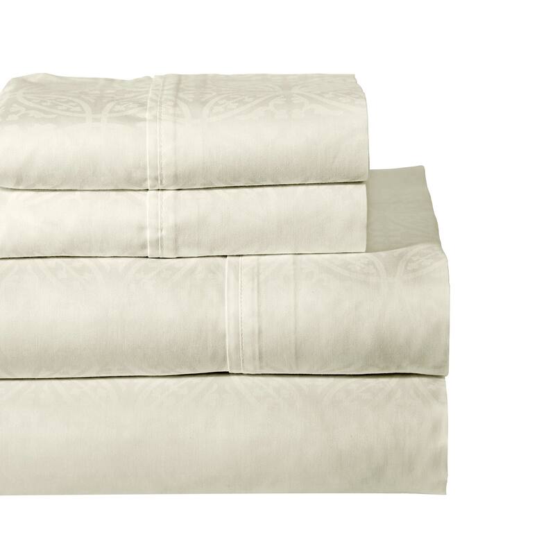 Pointehaven 300 Thread Count Combed Cotton Tone-on-Tone Printed Bed Sheet Set - California King - Bone