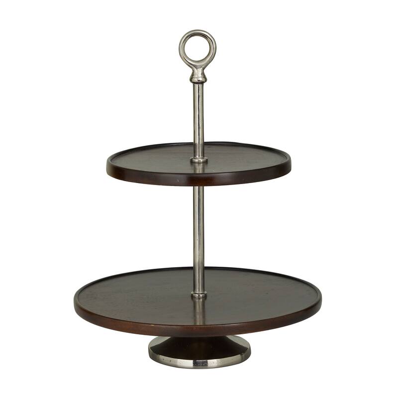 Dark Brown Mango Wood Tiered Server with Aluminum Bases or Gold Stand - 2 Tier or 3 Tier