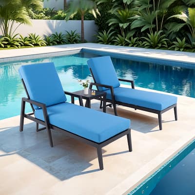 GDFStudio -Todd 3PC Outdoor Aluminum Chaise Lounge Set with Sunbrella Cushions
