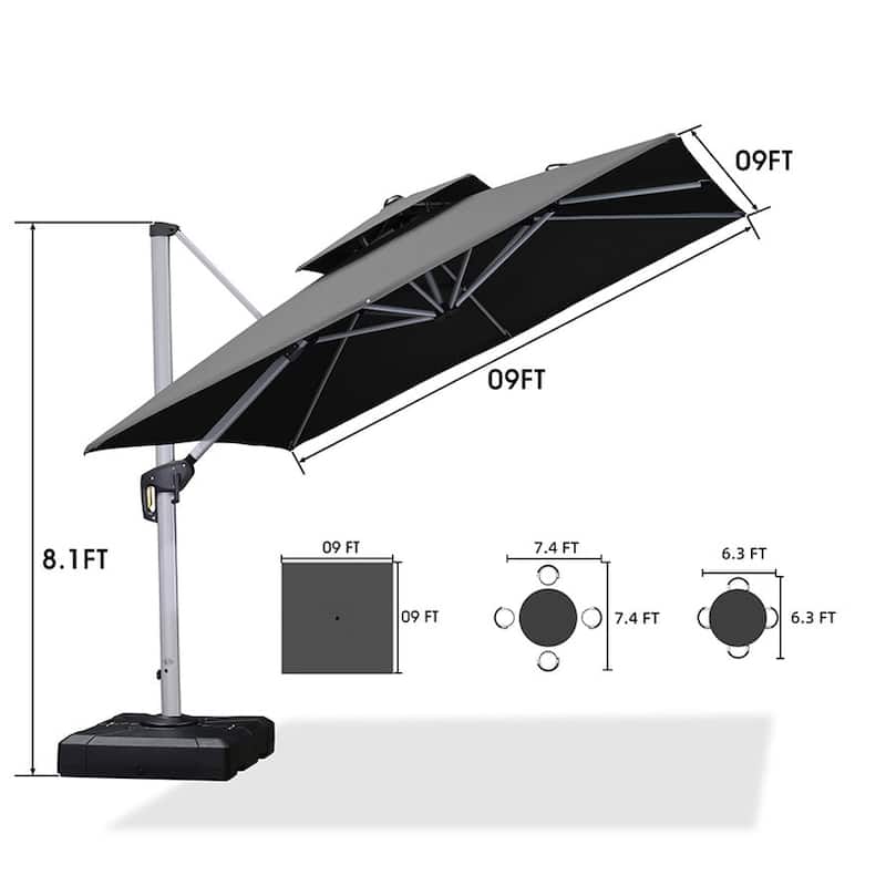 PURPLE LEAF 9ft Square 360 Degree Rotation Patio Offset Umbrella