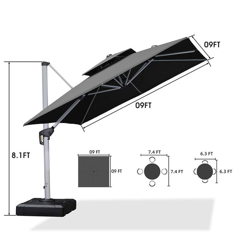 PURPLE LEAF Double Top Deluxe Square Patio Cantilever Umbrella 360 Degree Rotation 9ft/10ft/11ft/12ft Outdoor Classic Umbrella