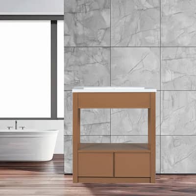 Modern 30" Bathroom Vanity with Sink Top, Open Shelf & Two Drawers, Solid Wood Frame and MDF Board