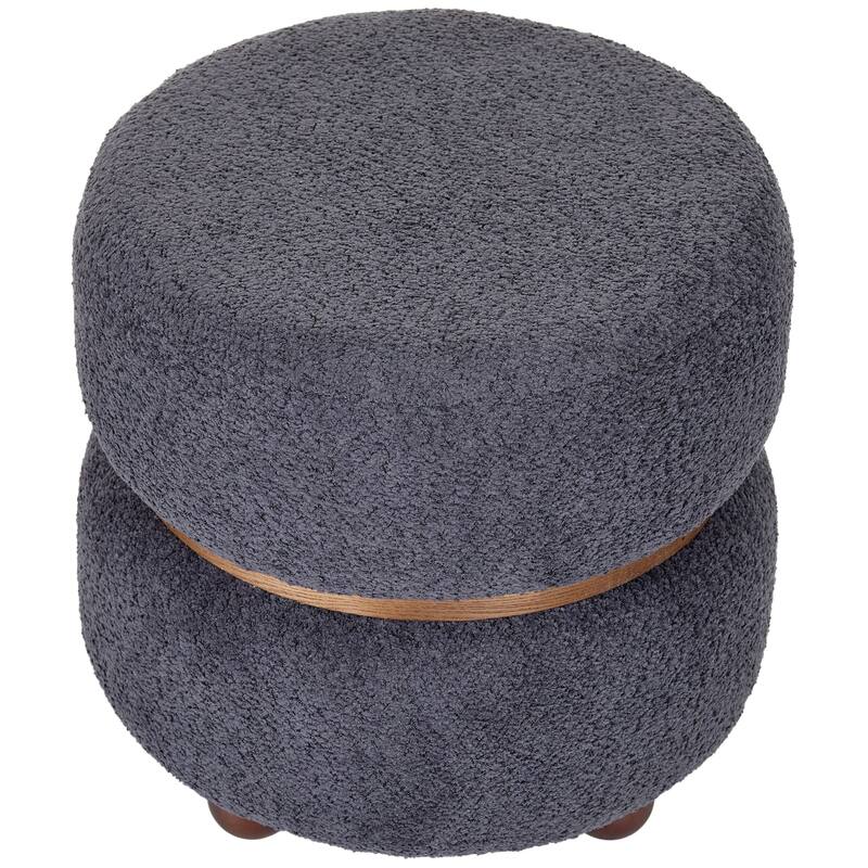 Double Pouf Round Upholstered Vanity Stool and Ottoman Foot Rest