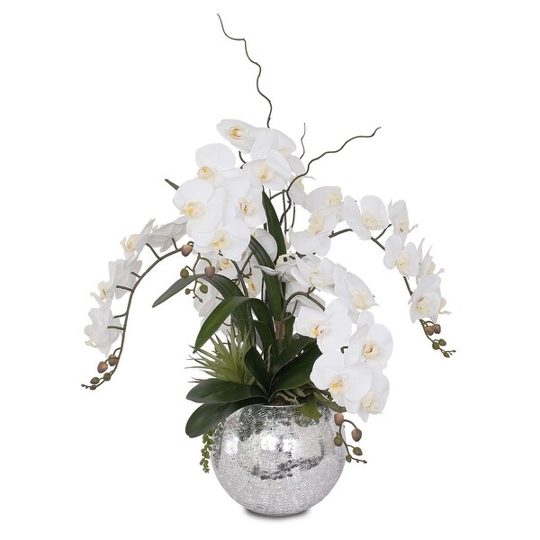 Artificial White Orchid Flowers with Fern Grass Root ball plant floral display 