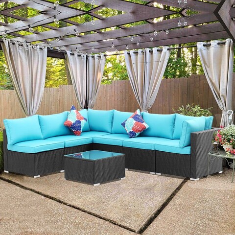 Outdoor Sectional Set Wicker Sofa Set Blue 7/12pcs