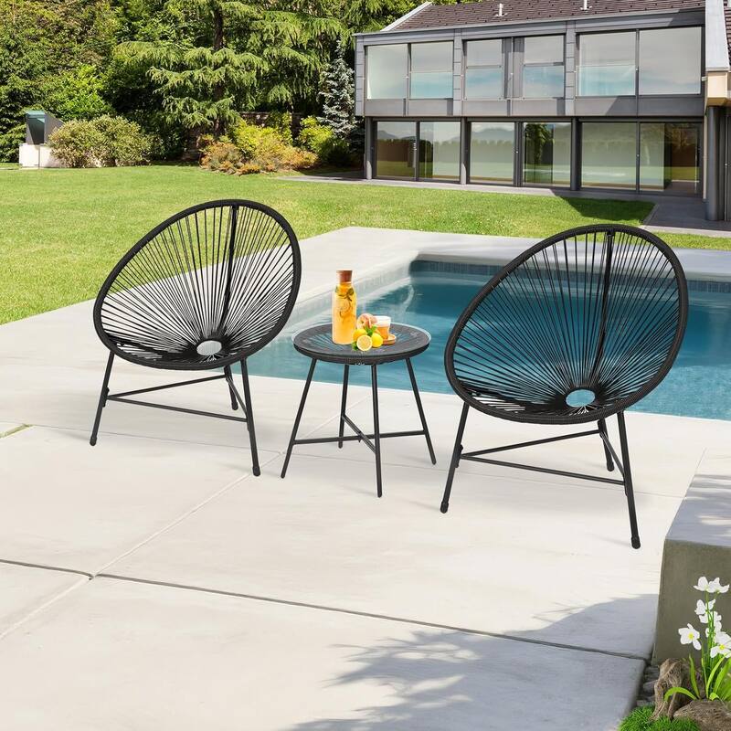 3-Piece Outdoor Bistro Set – Acapulco PE Rope Chairs & Tempered Glass Table, All-Weather for Patio, Poolside, Balcony