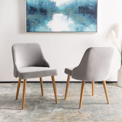 SAFAVIEH Nobie 18.3" Upholstered Dining Chair - Grey / Gold (Set of 2) - 21" x 22" x 31" - 21Wx22Dx31H