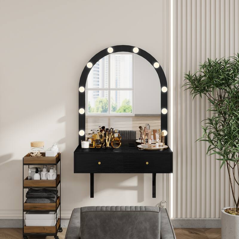 Floating Makeup Vanity Desk with Mirror & 3-Color Lights