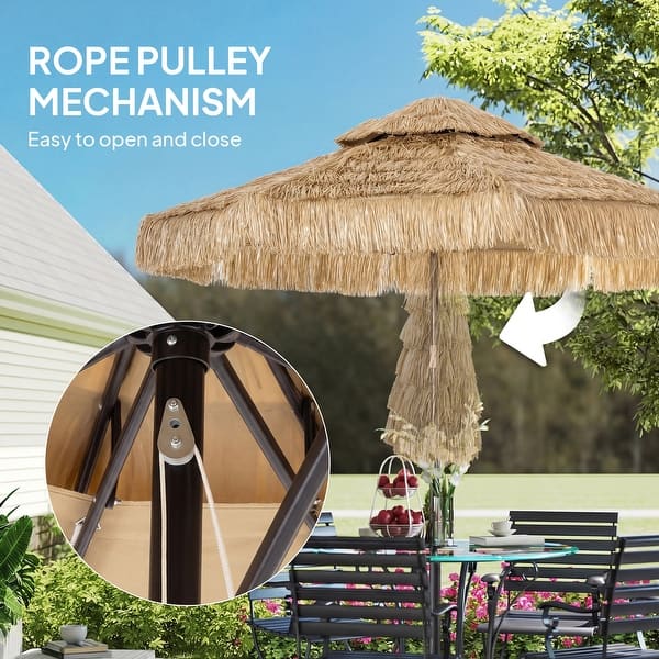 8.5 ft patio umbrella AMMSUN 8.5ft Tassel Macrame Fringe Wood Pole with Pulley Lift, Natural White A powder Outsunny 8.5 FT Hula Thatched