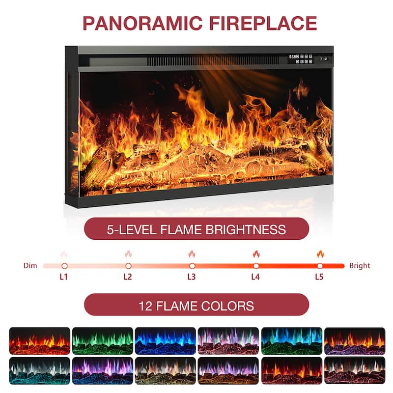 36 Inch 3-Sided Glass Fireplace TV Stand for TVs up to 80"