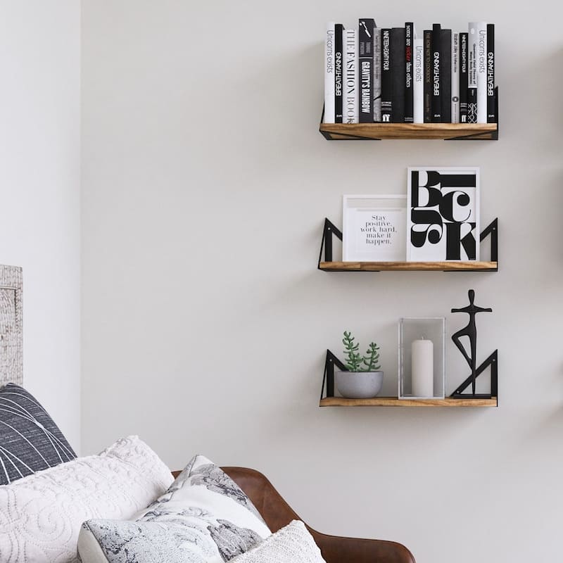 Wallniture Minori Natural Wood Floating Shelves for Wall (Set of 3)