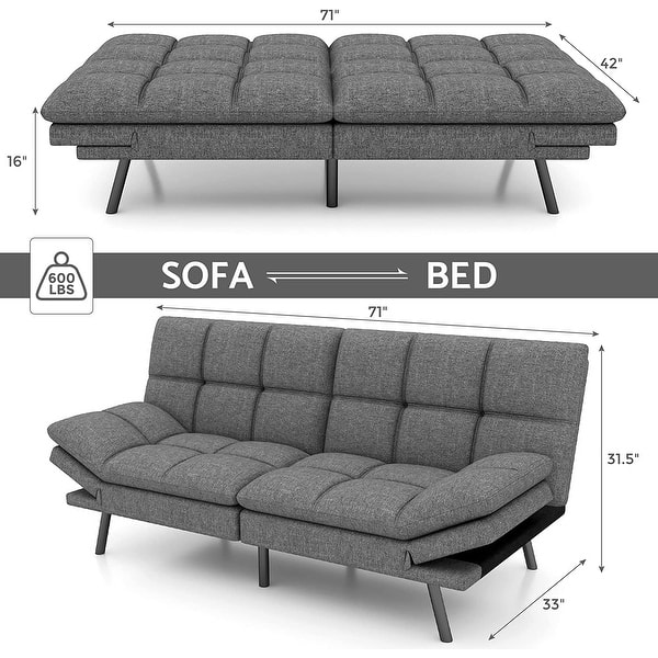 Futon Sofa Bed Modern Linen Fabric Convertible Sofa Memory Foam Daybed ...