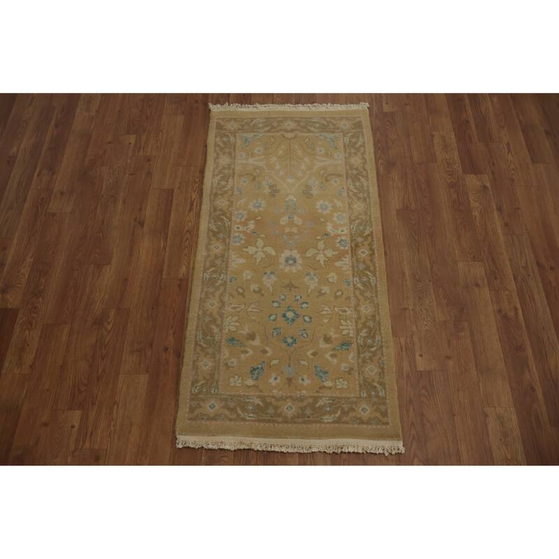 Hand Knotted Oriental 100% Wool Carpet Traditional All-Over Brown Ziegler Area Rug - 3' 11'' X 1' 11''