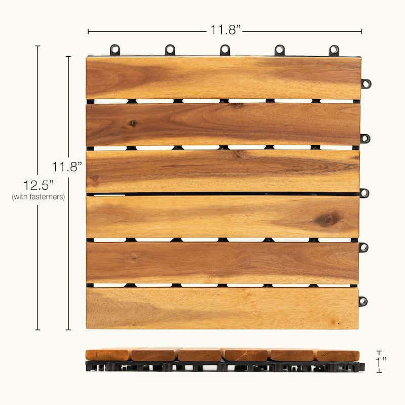 10pcs Interlocking Patio Deck Tiles 11.8 x 11.8in Wood Floor Tiles Outdoor Flooring for Patio Garden Deck Poolside