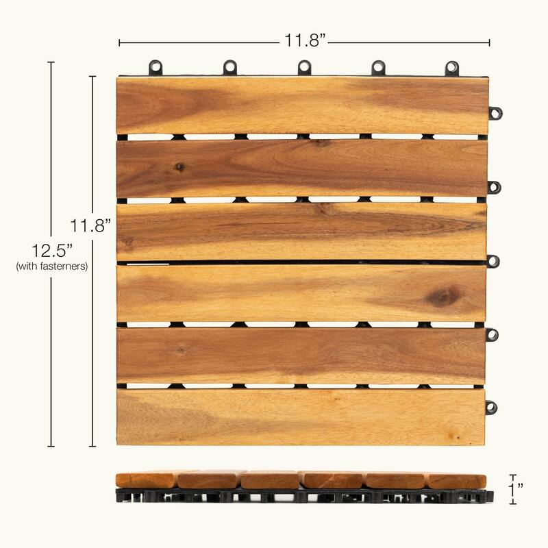 27pcs Interlocking Patio Deck Tiles 11.8 x 11.8in Wood Floor Tiles Outdoor Flooring for Patio Garden Deck Poolside