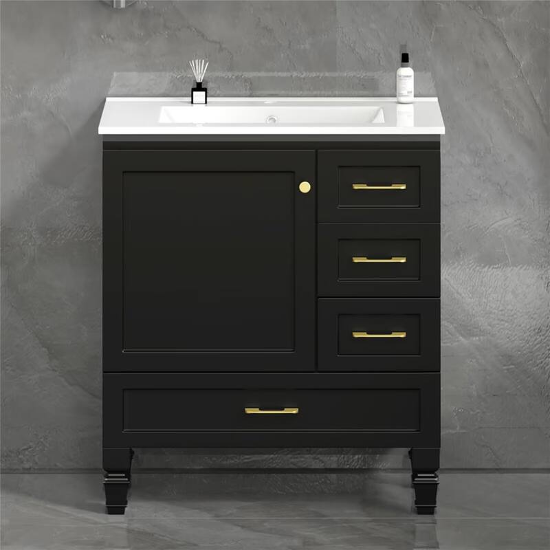 30" Bathroom Vanity Abundant Storage Cabinet -1 Soft Close Doors and 3 Drawer