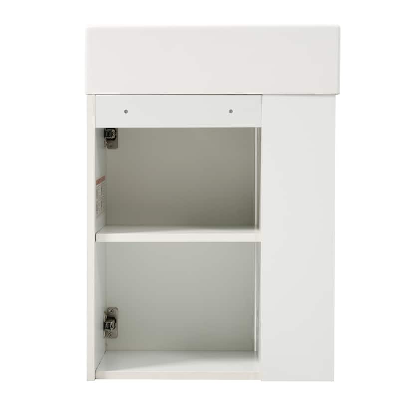 Roomfitters 18.5" Floating Bathroom Vanity with Resin Basin, Modern Wall-Mount Cabinet with Left Side Storage, White