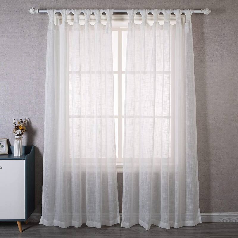 DriftAway Twist Tab Linen Textured Sheer Window Curtains - 52"Width X 84 "Length - White