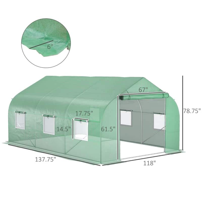 Green Galvanized Steel Frame PE Cover Greenhouse with Windows and Door