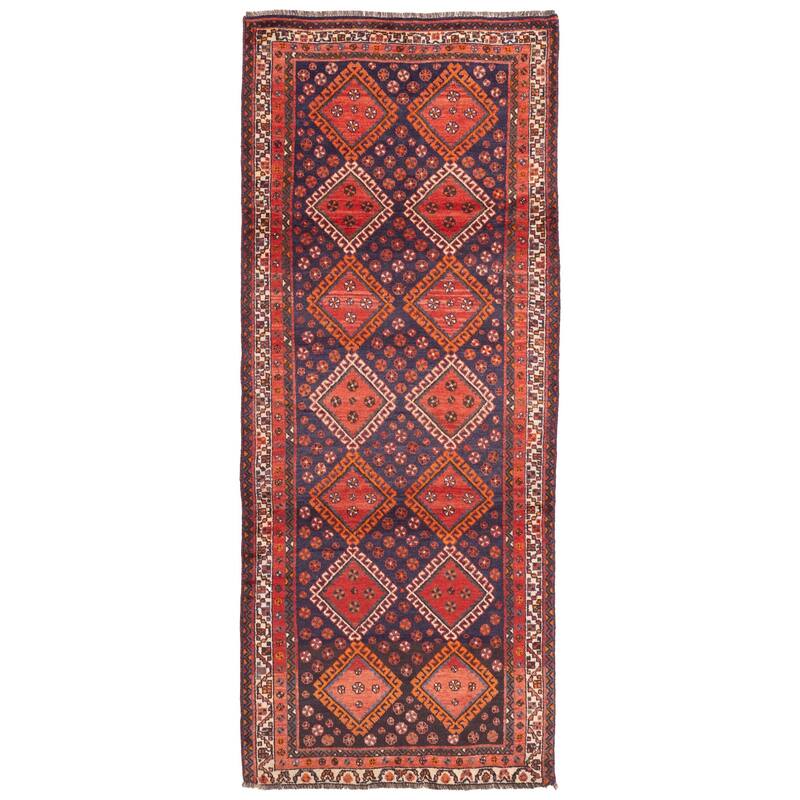 ECARPETGALLERY Hand-knotted Melis Vintage Dark Navy, Red Wool Rug - 4'5 x 10'8