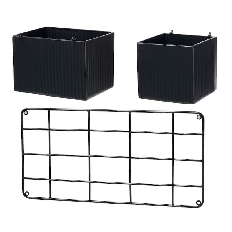 Glitzhome 20''L Black Metal Wall Planters with 3 Pots Hanging Plant Holder