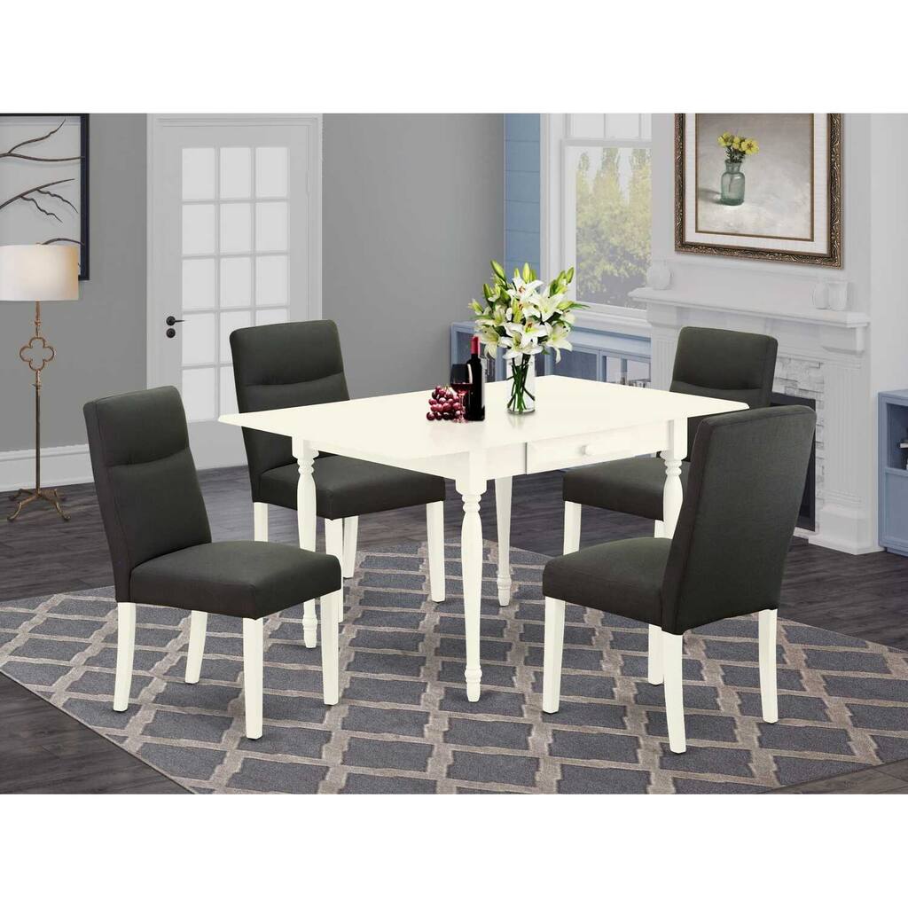 HomeStock 5-Pc Linen White Finish Solid Wood Top - Dining Room Set with Dropleaf - Seats 4