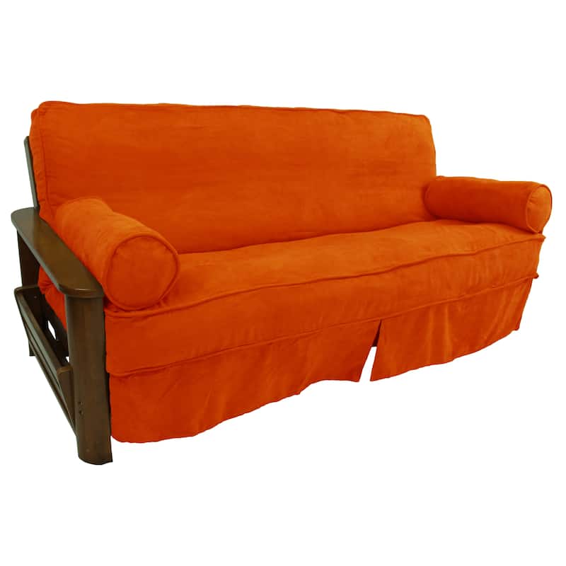Microsuede Full-Size 8-10 Inch Thick Futon Slip Cover Set with Two Bolster Pillows - Full - Tangerine Dream