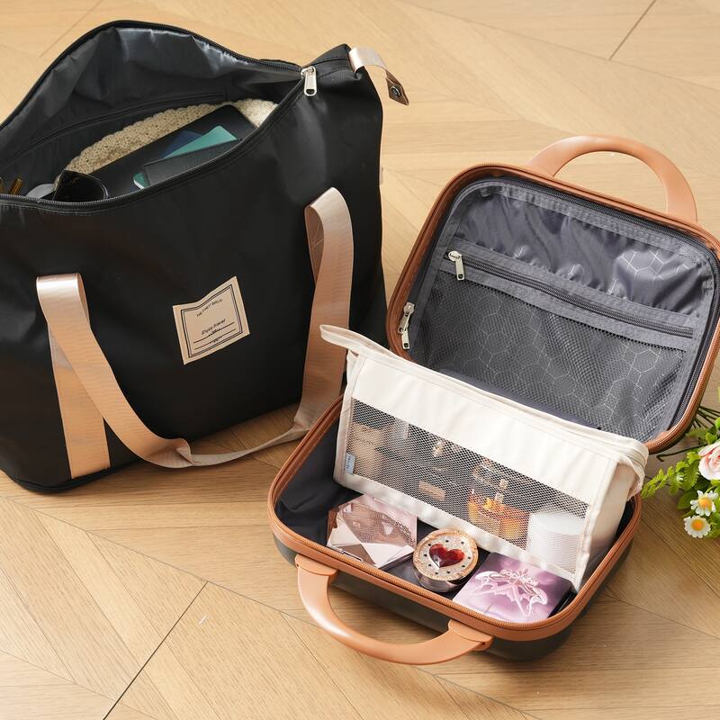 4-Piece, Modern Hard-Shell Luggage, Lightweight Luggage with Spinner Wheels, for Boarding Travel, Black