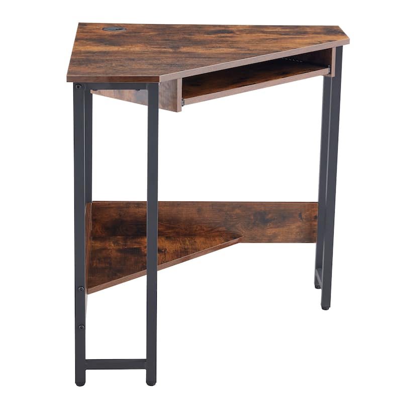 Triangle Computer Desk, Corner Desk with Keyboard Tray, Compact Home