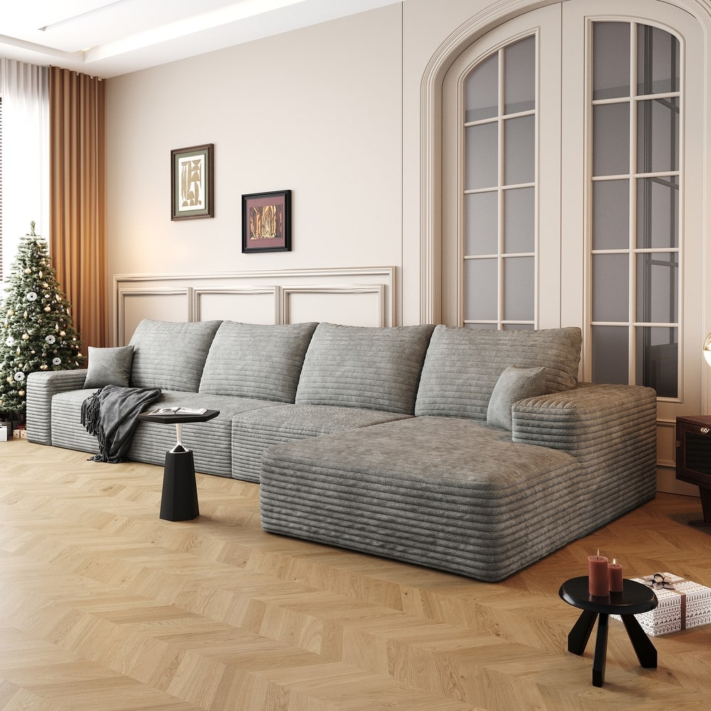 Modular Sectional Sofa with L-Shape Chaise, Oversized Corduroy Upholstered Cloud Sofa, High-Resilience Foam Floor Corner Sofa
