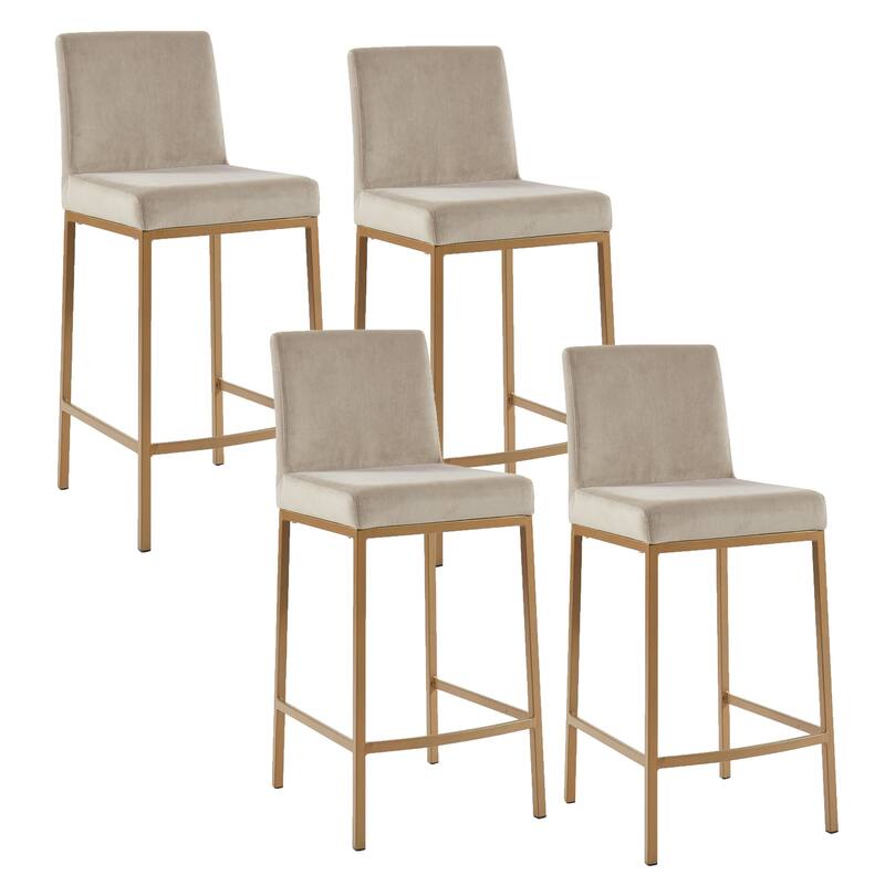 Contemporary Velvet and Metal 26" Counter Stool, Set of 4