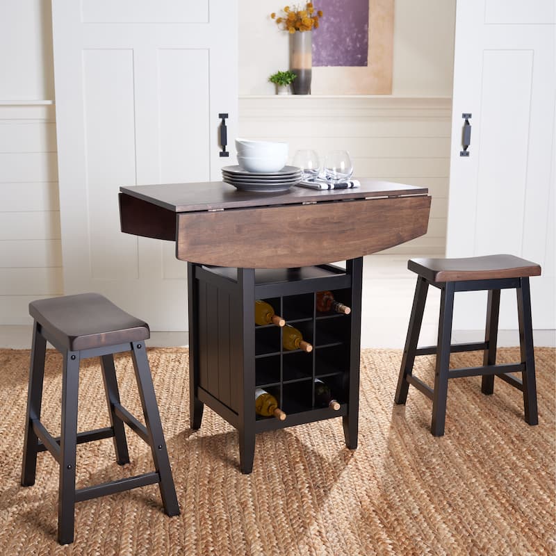 SAFAVIEH Mascha 3-Piece Set Drop Leaf Pub Table - 36" W x 36" L x 36" H - 36Wx36Dx36H - Dark Espresso/Black