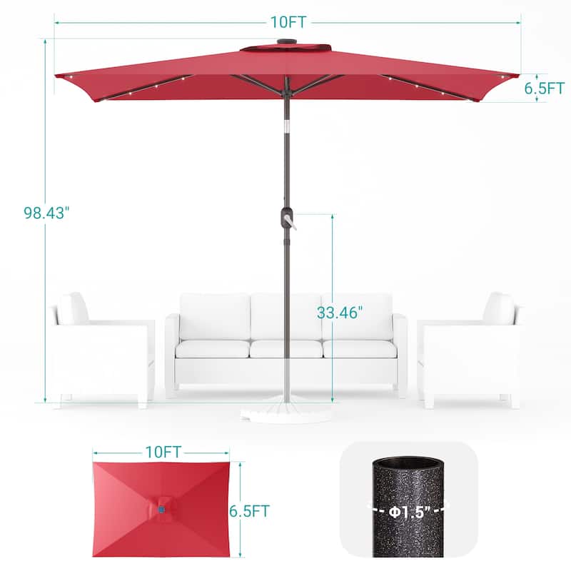 Bonosuki 10 x 6.5ft LED Patio Rectangular Umbrella Outdoor Market Umbrella Aluminium/Steel with Tilt and Crank